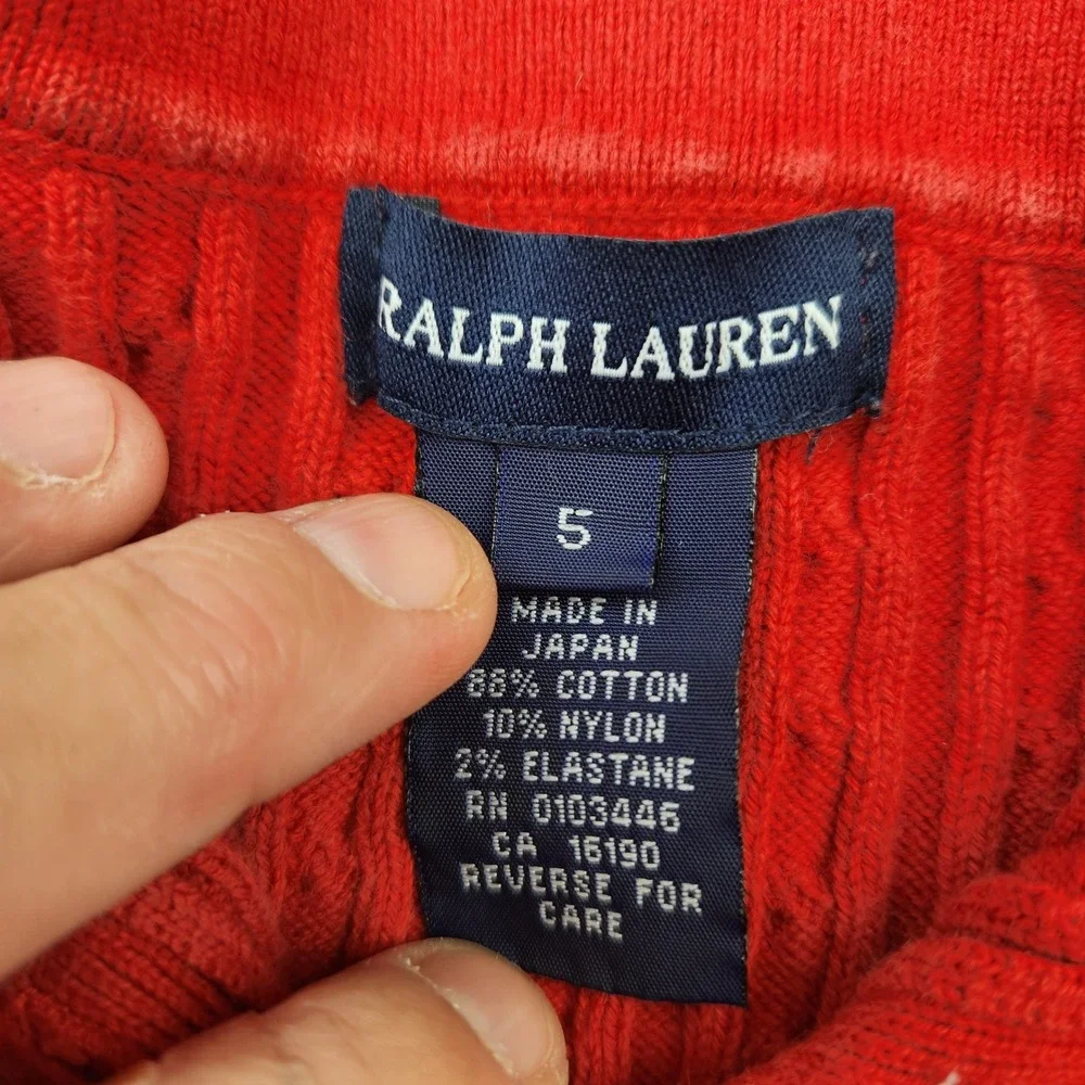 Ralph Lauren Kids Red Cable Knit Short Sleeve Polo Sweater Size 5 Tipped Collar